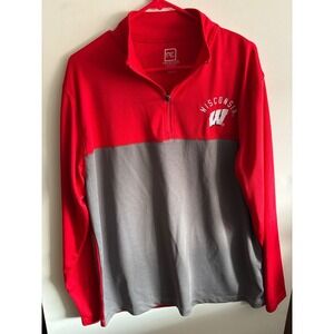 Wisconsin Badgers large Pro Edge Pullover 1/4 Zip Long‎ Sleeve Shirt Red Gray L